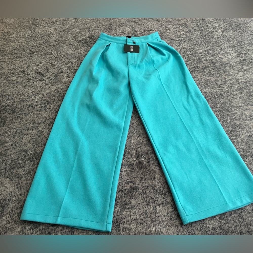 STYLEWE Women’s Turquoise Blue Wide Leg Wool Trousers Size Small NWT